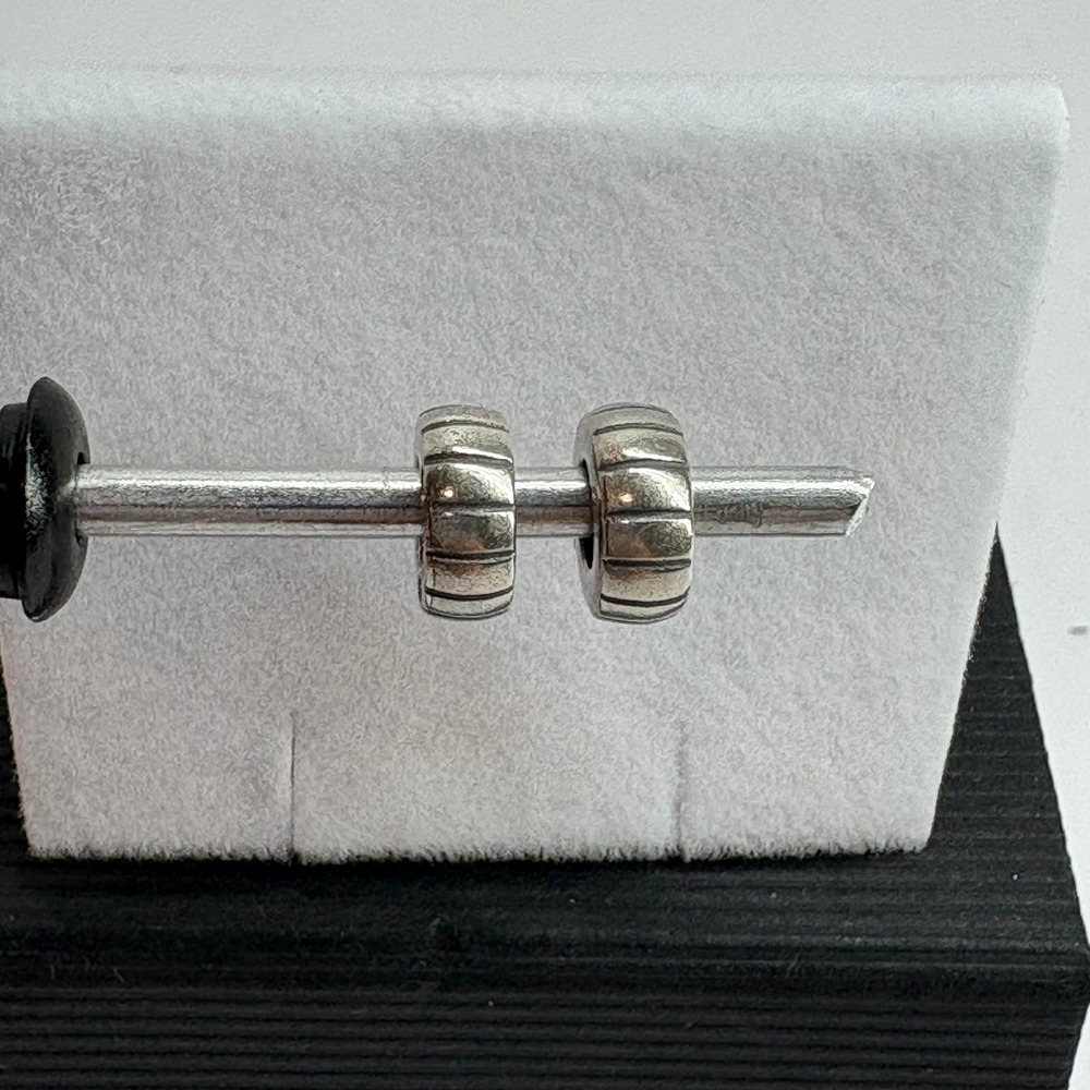 Vintage Michael Anthony Stopper Charms Silver Ribbed 925 Italy Set of 2 Beads